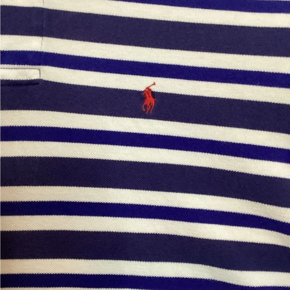 Ralph Lauren Men's Navy and White Striped Polo Shirt Size XL
